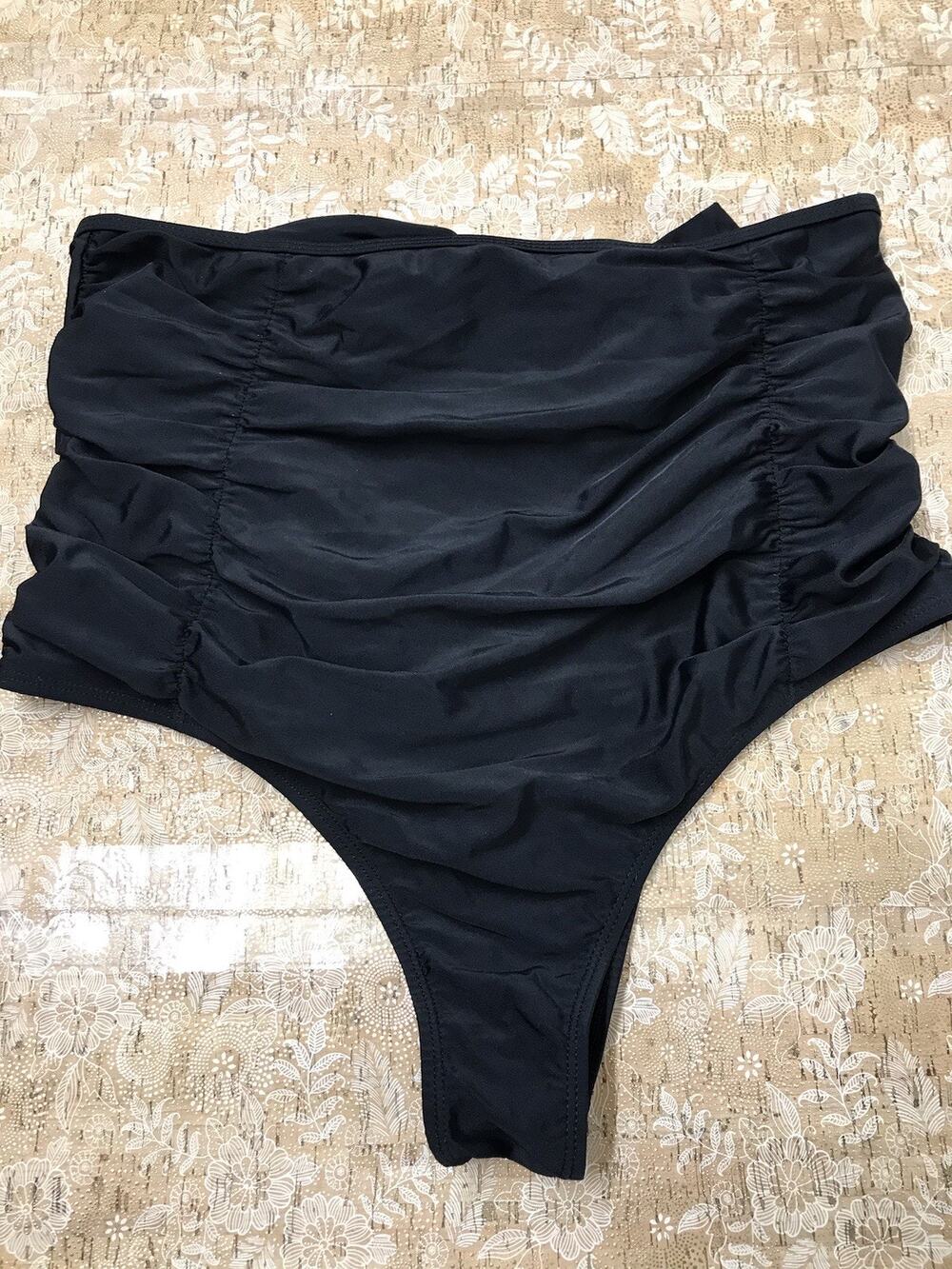 Zohamung Black Bikini Bottom High-Waisted Large Bow At Back Front Lined XL